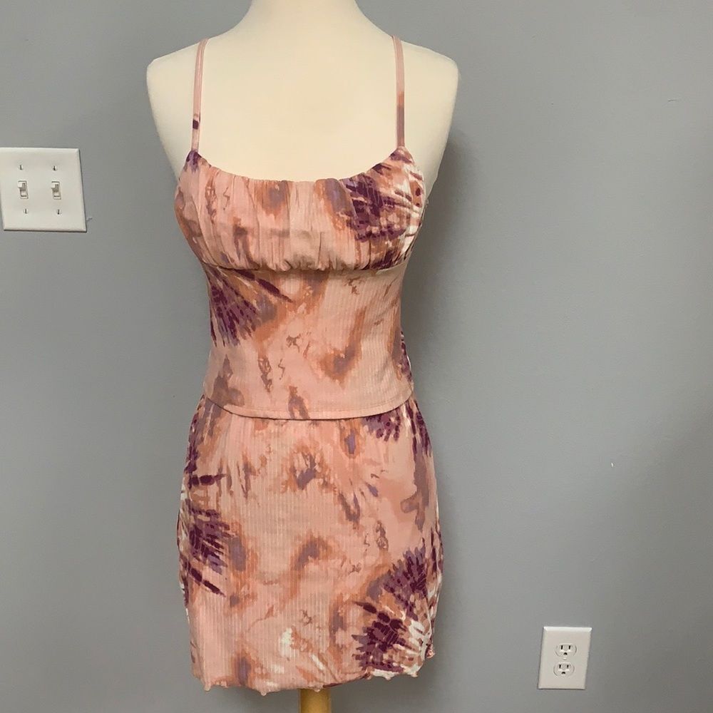 Juniors Emma Tie Dye Ribbed‎ Cami & Skirt Set XS New